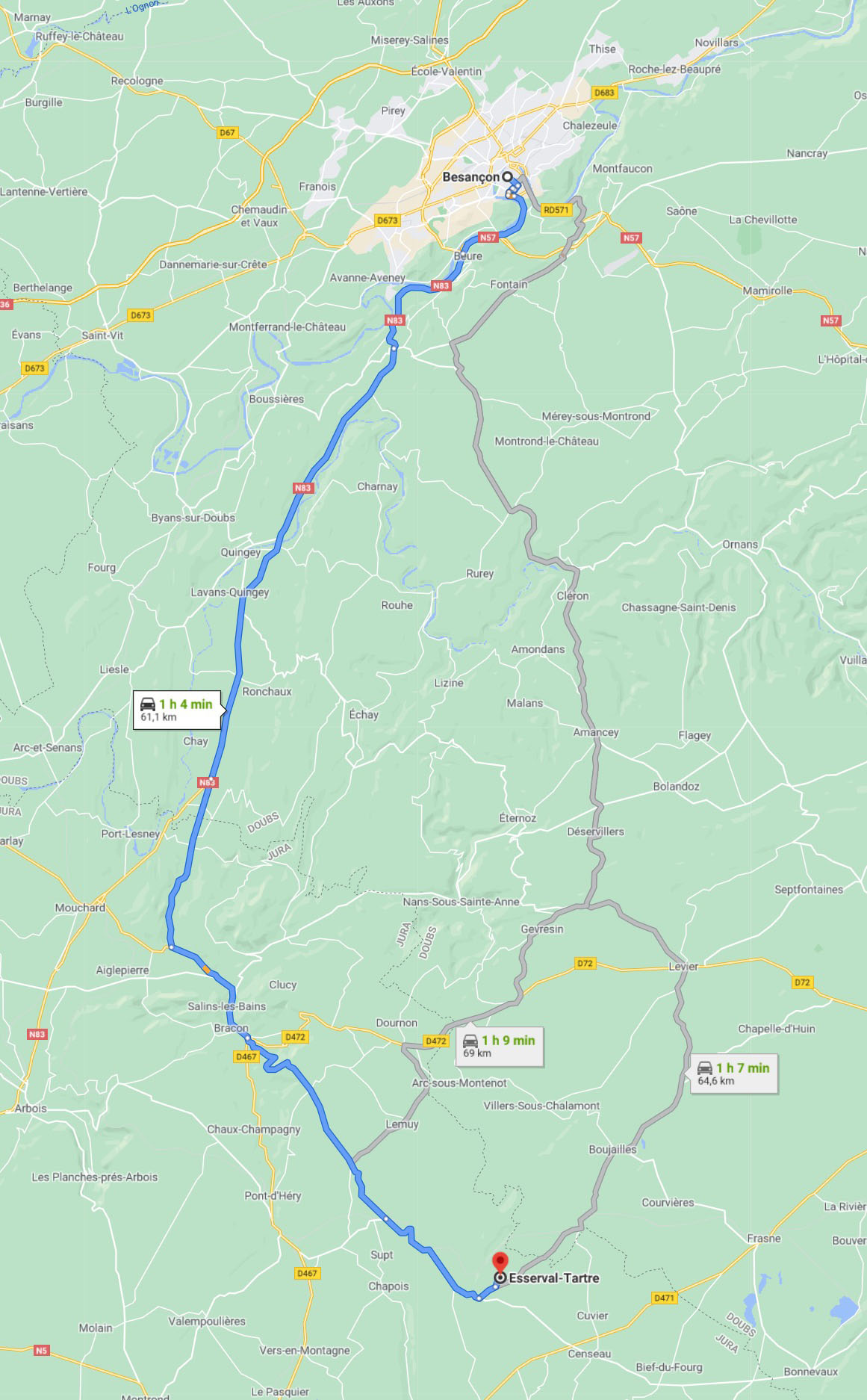 Trajet de Besançon à la réserve intégrale